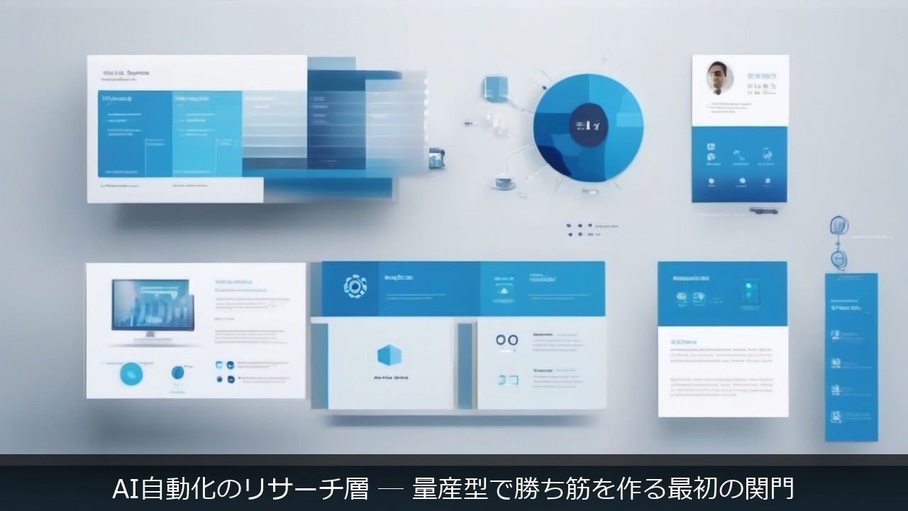 AI 自動化 リサーチに関する記事のアイキャッチ画像 - AI自動化のリサーチ層 ─ 量産型で勝ち筋を作る最初の関門
