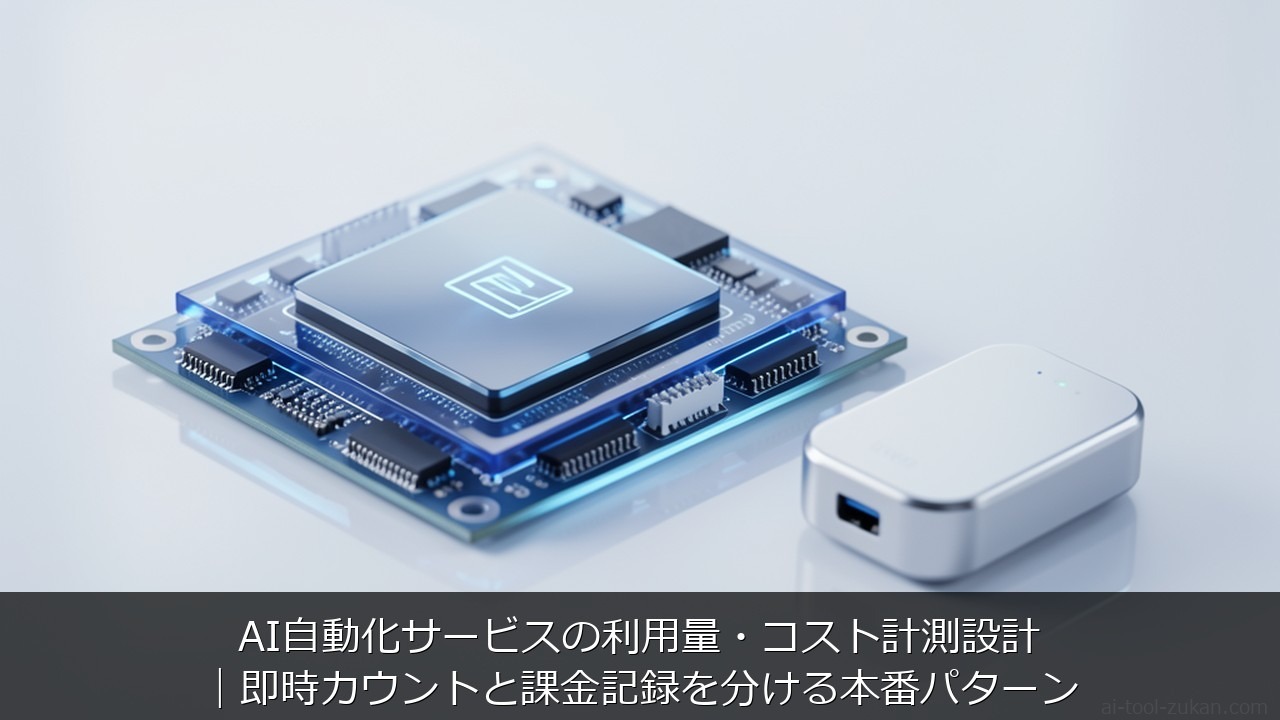AI自動化サービスに関する記事のアイキャッチ画像 - AI自動化サービスの利用量・コスト計測設計｜即時カウントと課金記録を分ける本番パターン