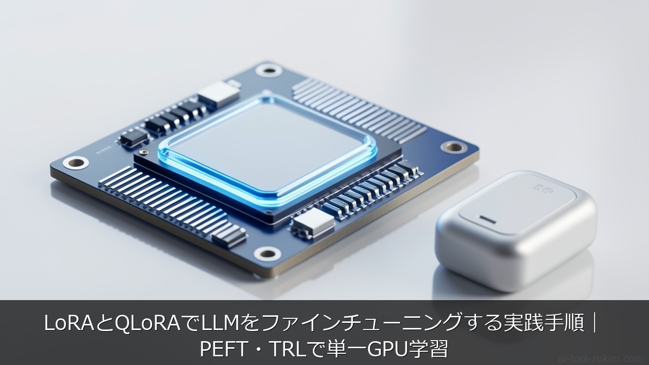 LoRAとQLoRAでLLMをファインチューニングする実践手順｜PEFT・TRLで単一GPU学習に関する記事のアイキャッチ画像 - LoRAとQLoRAでLLMをファインチューニングする実践手順｜PEFT・TRLで単一GPU学習