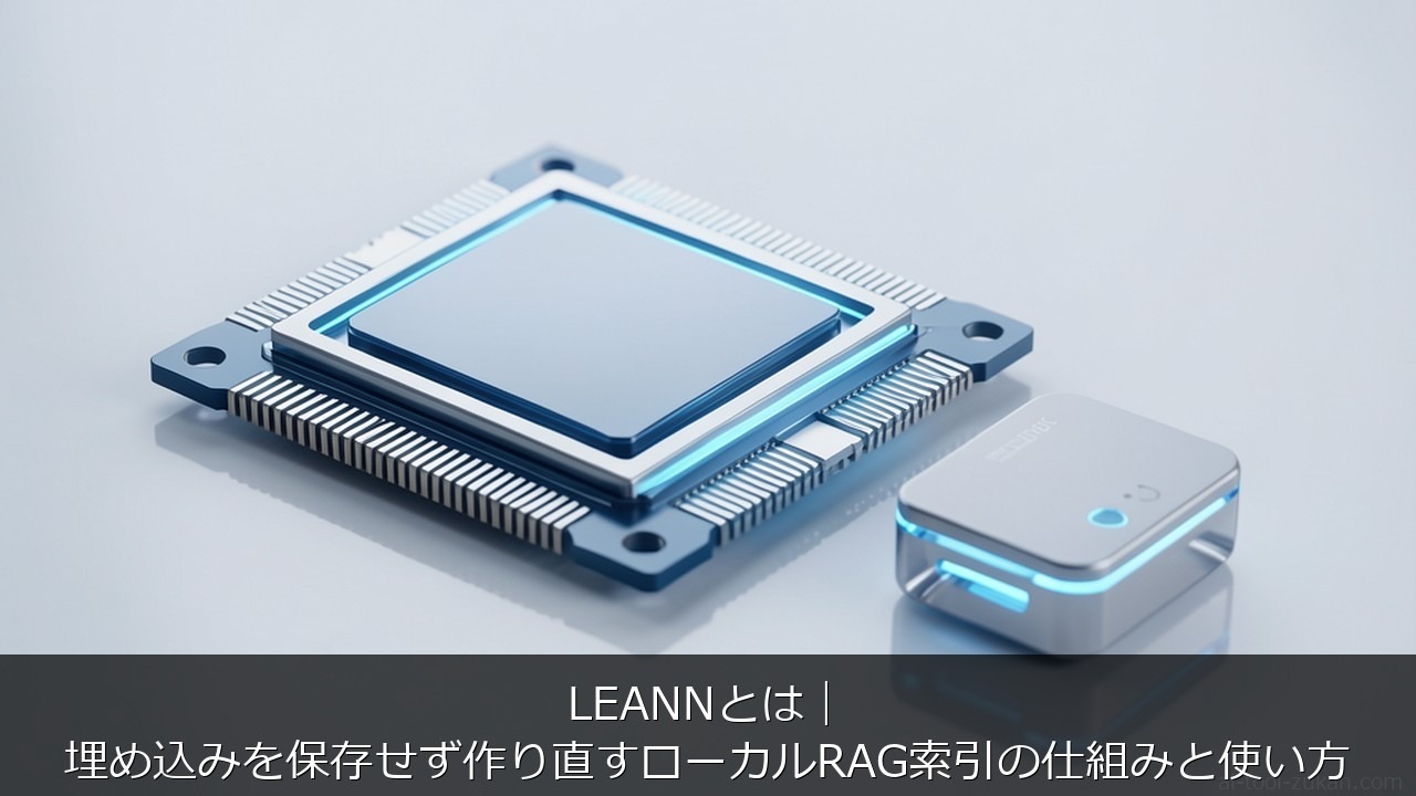 LEANN ローカルRAG ベクトル索引 省ストレージに関する記事のアイキャッチ画像 - LEANNとは｜密ベクトルを全件保存せず作り直すローカルRAG索引の仕組みと使い方