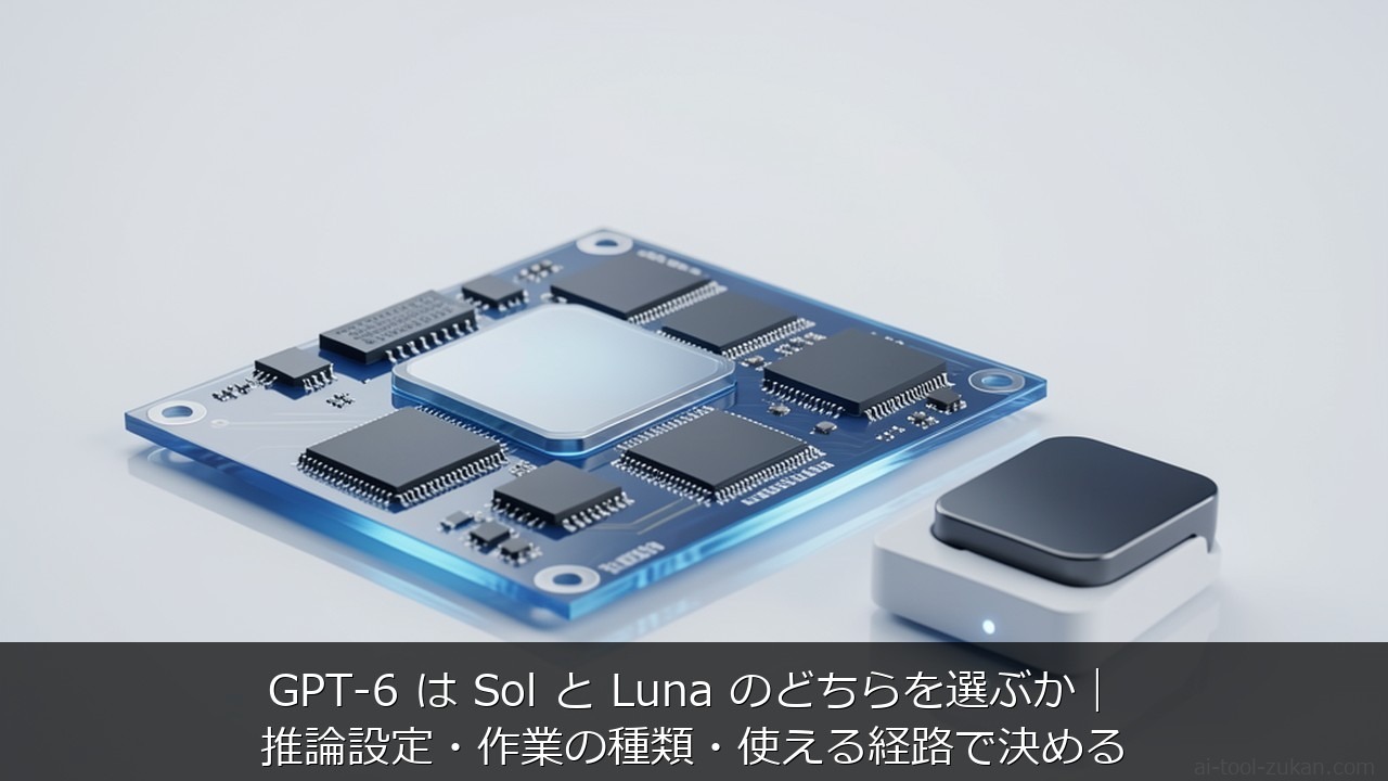 GPT-6 Solに関する記事のアイキャッチ画像 - GPT-6 は Sol と Luna のどちらを選ぶか｜推論設定・作業の種類・使える経路で決める